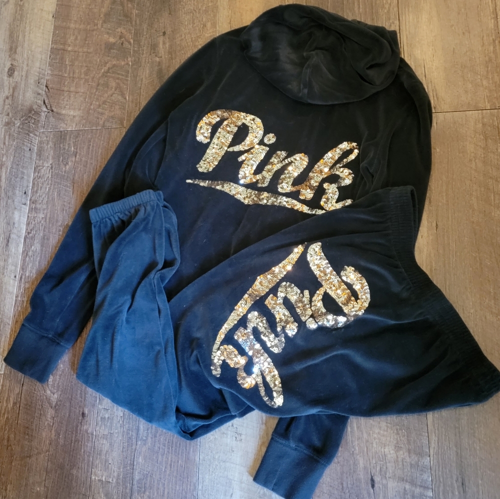 🖤💛Victoria’s Secret Pink Bling Velour Outfit Small